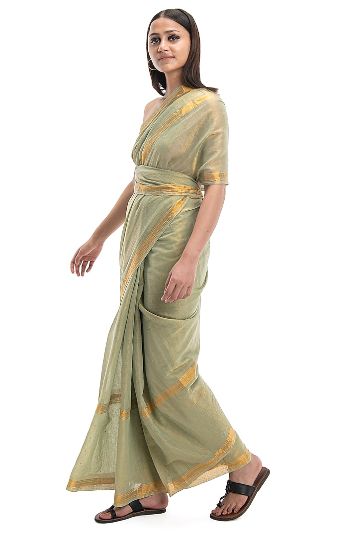 Cement Colored Bengal Cotton Handwoven Party Wear Saree by Raw Mango at Pernia's Pop Up Shop