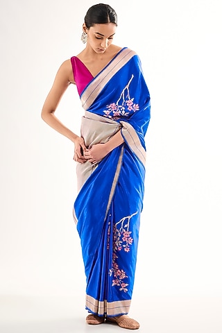 Blue Varanasi Silk Brocade Saree by Raw Mango