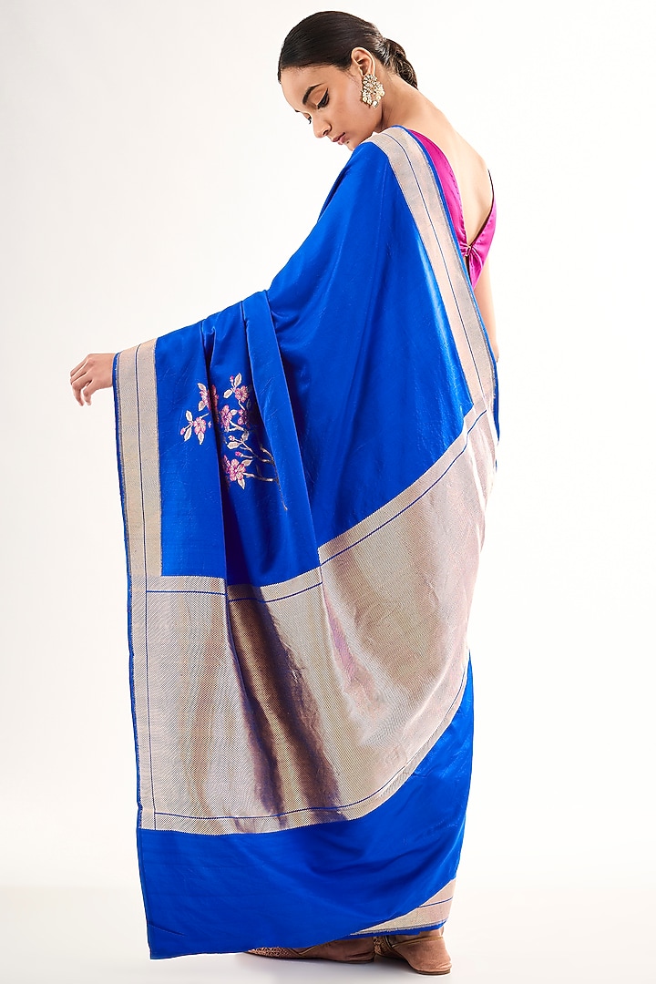 Blue Varanasi Silk Brocade Reception Saree by Raw Mango at Pernia's Pop Up Shop