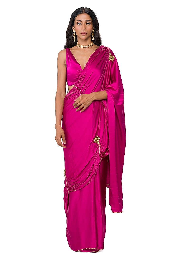 Gulkand Pink Satin Silk Zardosi Embroidered Handwoven Saree by Raw Mango at Pernia's Pop Up Shop