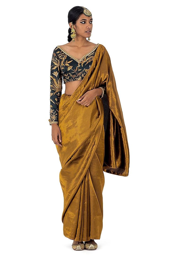 Golden Varanasi Silk Brocade Handwoven Saree by Raw Mango at Pernia's Pop Up Shop