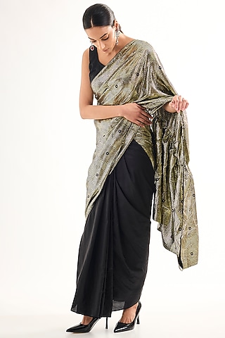 Black Mulberry Silk Handloom Saree by Raw Mango