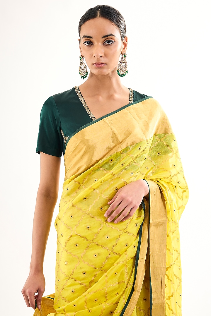Yellow Chanderi Silk Boota Wedding Saree by Raw Mango at Pernia's Pop Up Shop