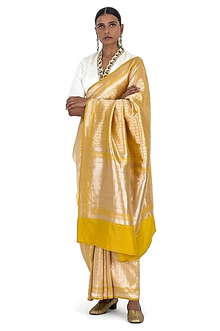 Rajasthani Yellow Varanasi Silk Brocade Paisley Motif Saree by Raw Mango
