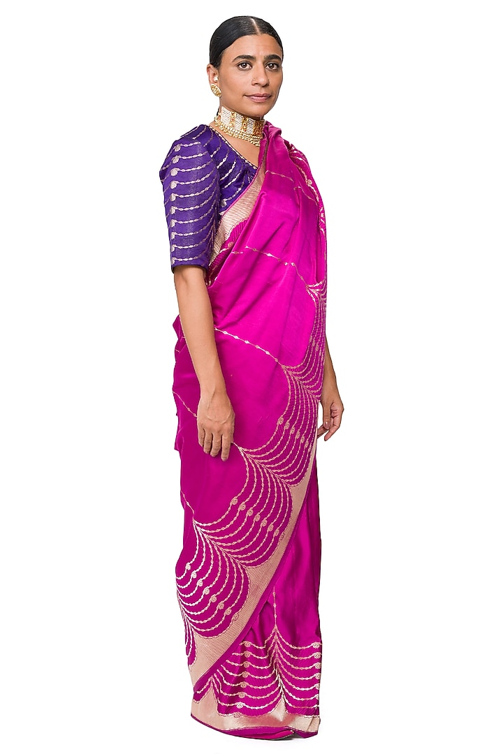 Gulkand Pink Varanasi Silk Brocade Handwoven Reception Saree by Raw Mango at Pernia's Pop Up Shop