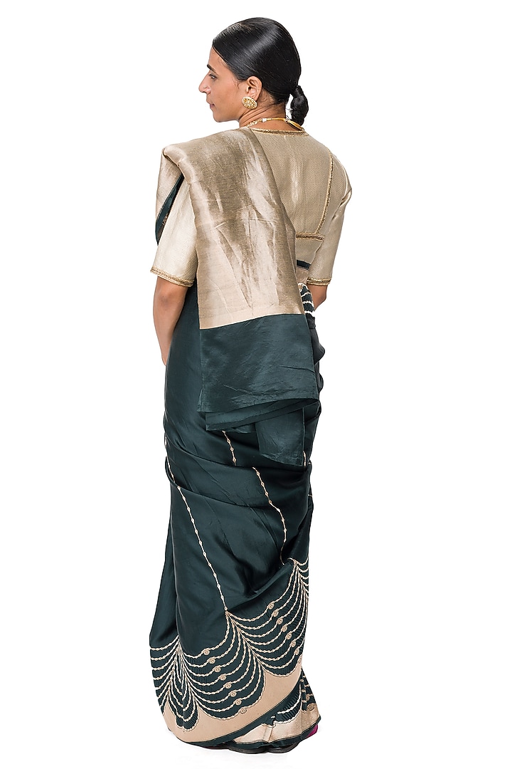 Dark Green Varanasi Silk Brocade Handwoven Reception Saree by Raw Mango at Pernia's Pop Up Shop