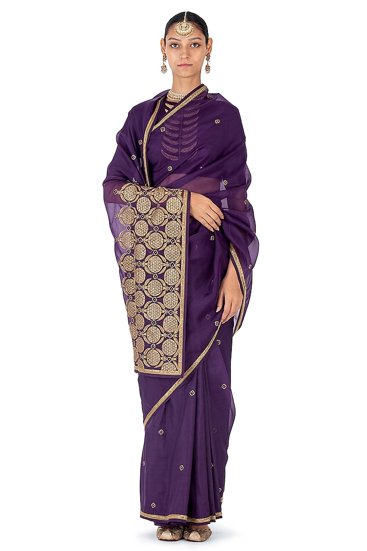 Purple Organza Silk & Silk Handwoven Saree by Raw Mango at Pernia's Pop Up Shop