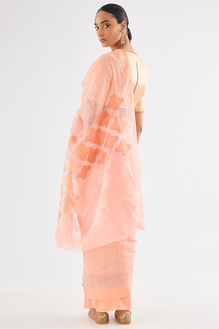 Pale Pink Chanderi Cotton Silk Phulkari Embroidered Party Wear Saree by Raw Mango at Pernia's Pop Up Shop