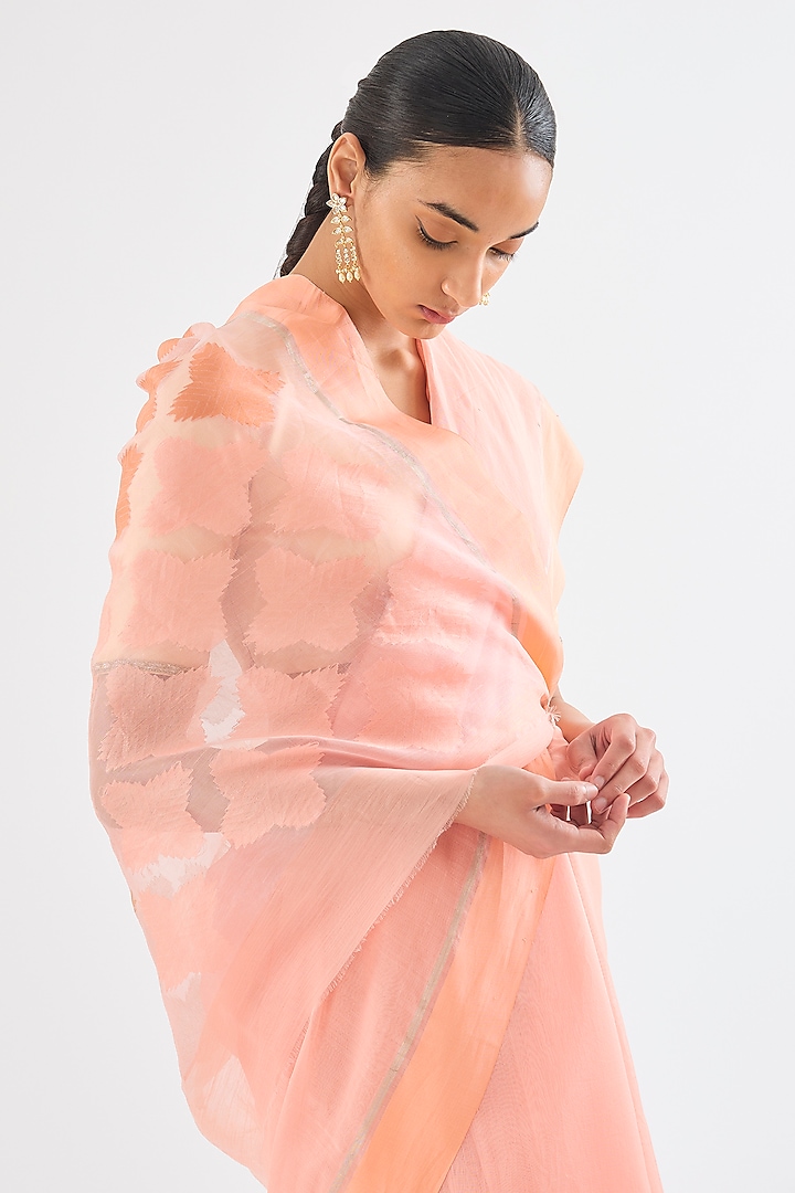 Pale Pink Chanderi Cotton Silk Phulkari Embroidered Party Wear Saree by Raw Mango at Pernia's Pop Up Shop
