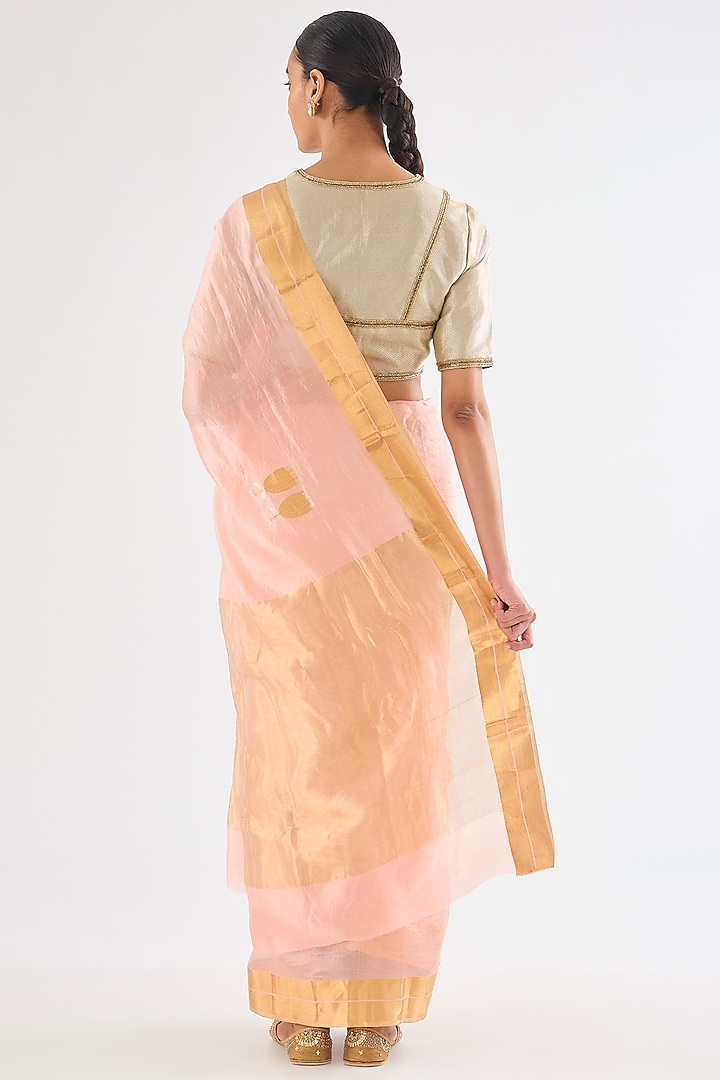 Pale Pink Chanderi Silk Lotus Boota Wedding Saree by Raw Mango at Pernia's Pop Up Shop