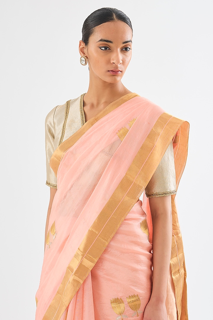 Pale Pink Chanderi Silk Lotus Boota Wedding Saree by Raw Mango at Pernia's Pop Up Shop
