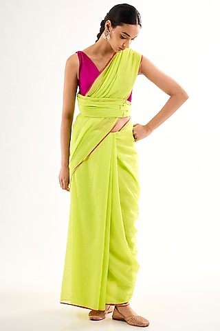 Yellow Bengal Cotton Woven Saree by Raw Mango
