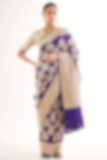Purple Varanasi Silk Brocade Floral Boota Reception Saree by Raw Mango at Pernia's Pop Up Shop
