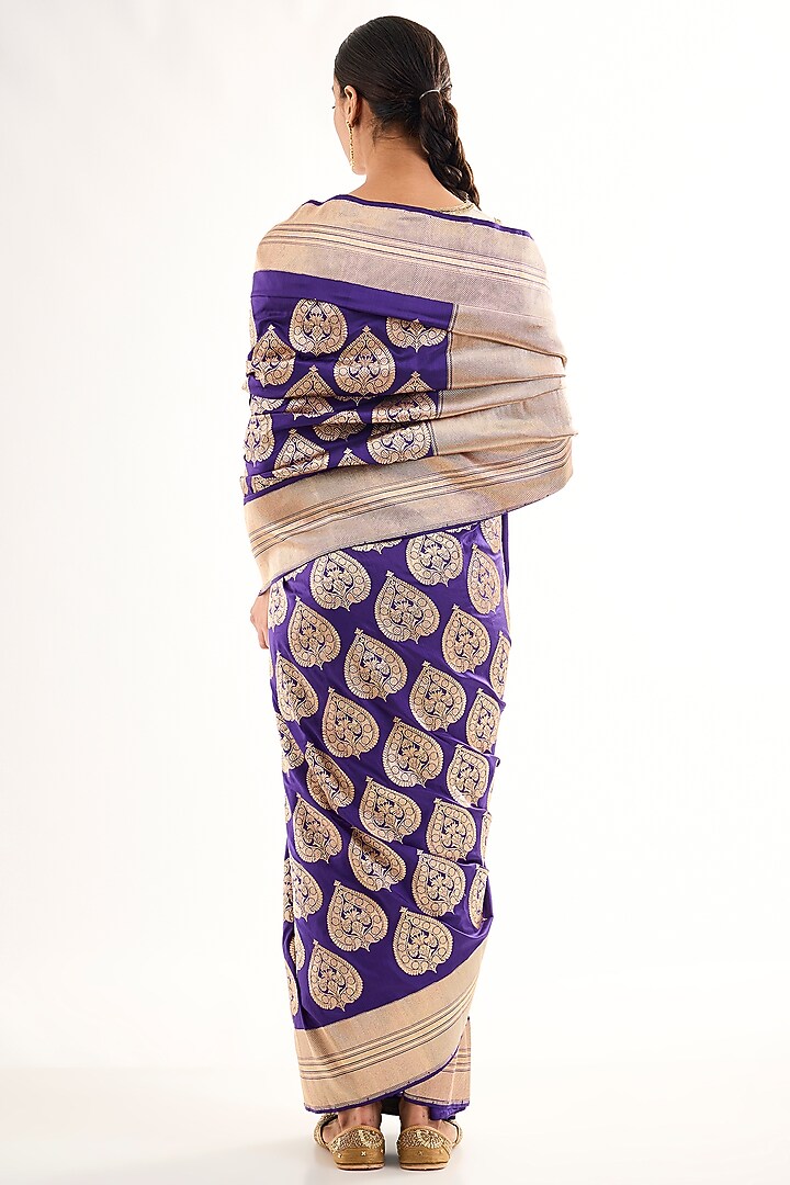 Purple Varanasi Silk Brocade Floral Boota Reception Saree by Raw Mango at Pernia's Pop Up Shop