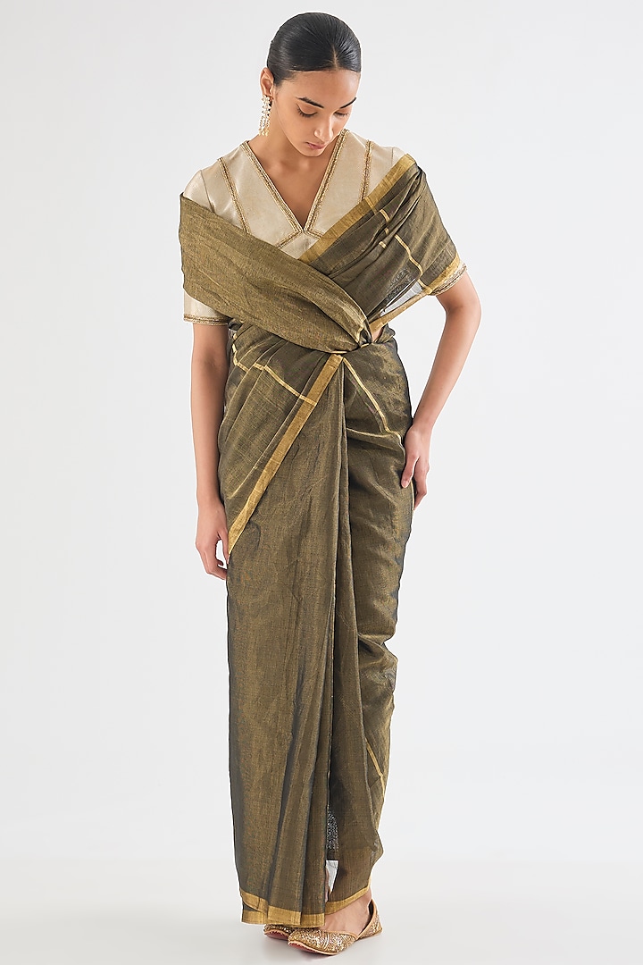 Charcoal Tissue Silk Saree by Raw Mango at Pernia's Pop Up Shop