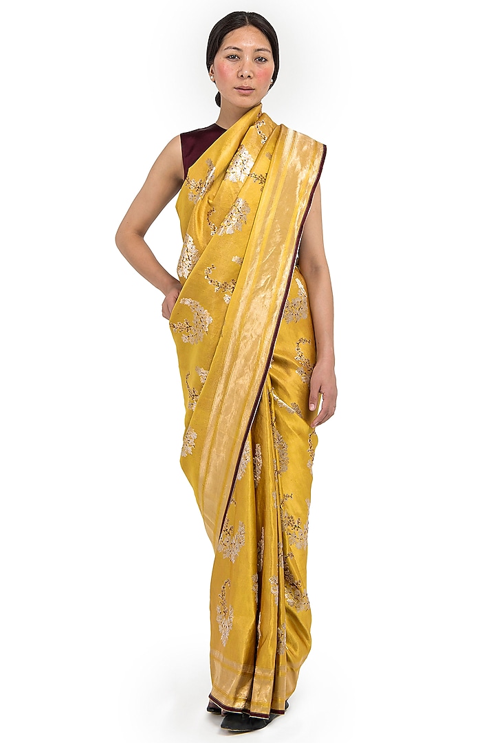 Yellow Varanasi Silk Brocade Handwoven Saree by Raw Mango at Pernia's Pop Up Shop