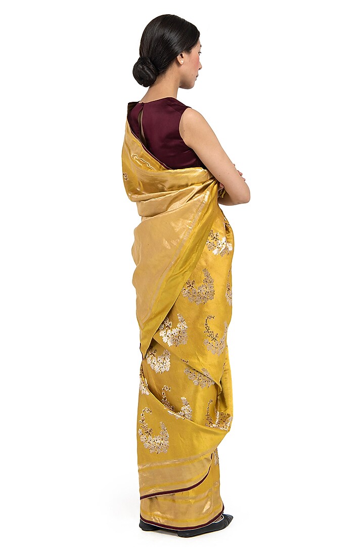 Yellow Varanasi Silk Brocade Handwoven Reception Saree by Raw Mango at Pernia's Pop Up Shop
