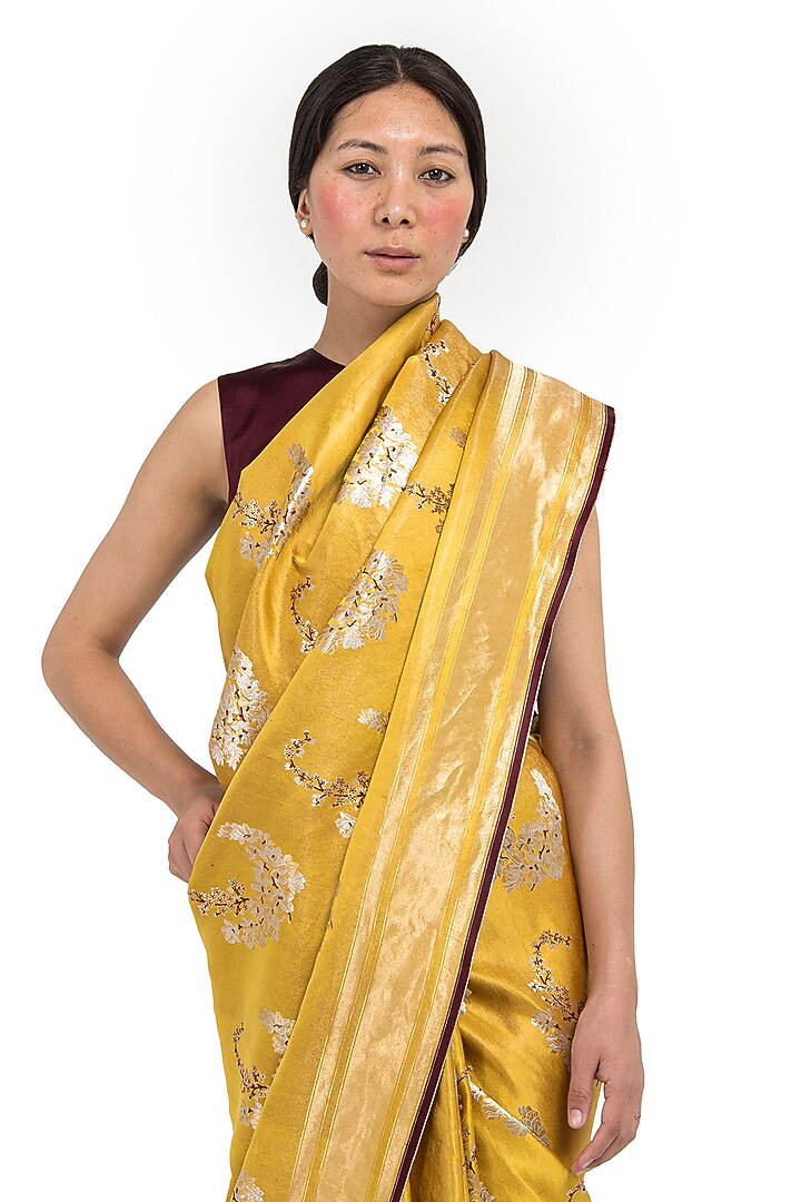 Yellow Varanasi Silk Brocade Handwoven Reception Saree by Raw Mango at Pernia's Pop Up Shop