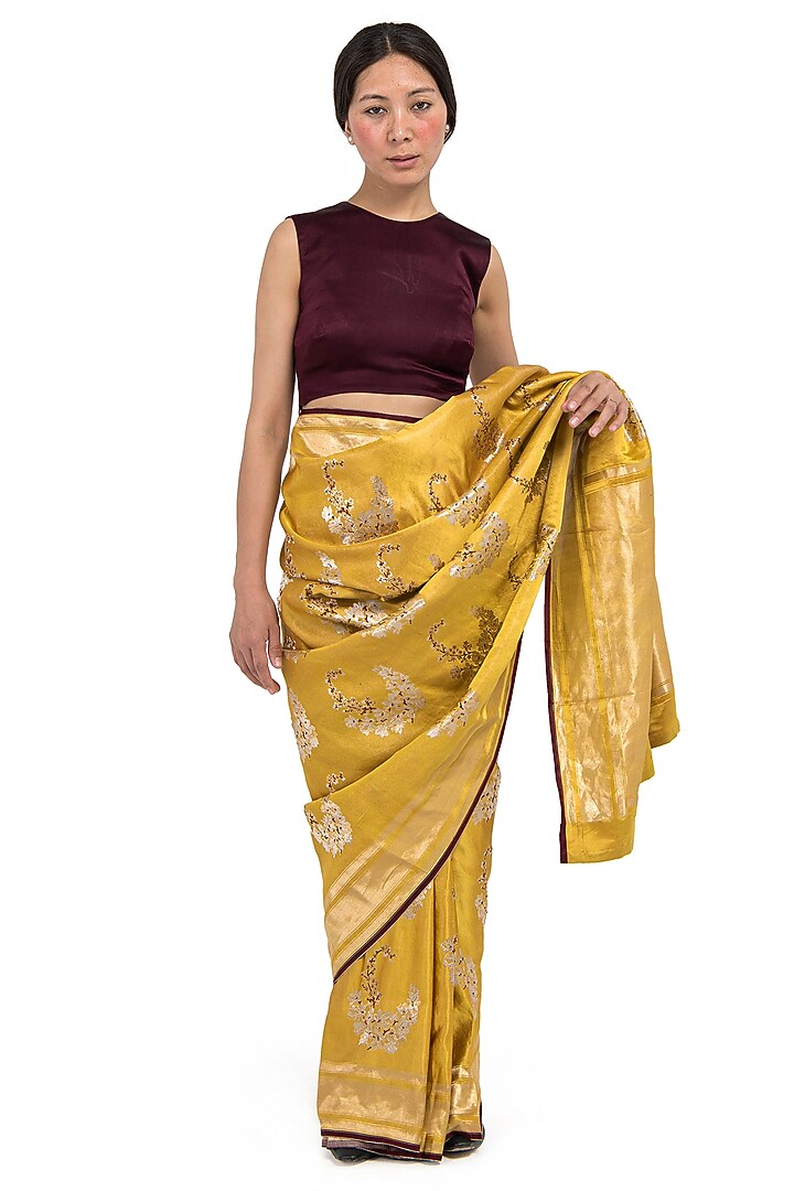 Yellow Varanasi Silk Brocade Handwoven Reception Saree by Raw Mango at Pernia's Pop Up Shop