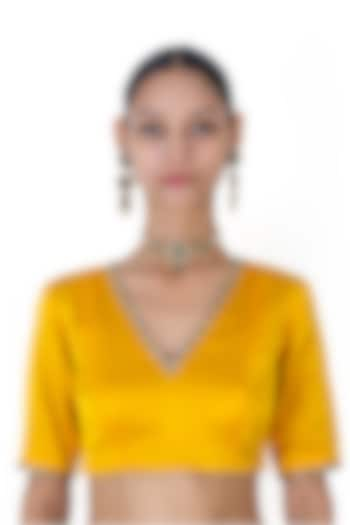 Yellow Satin Silk Hand Embroidered Blouse by Raw Mango at Pernia's Pop Up Shop