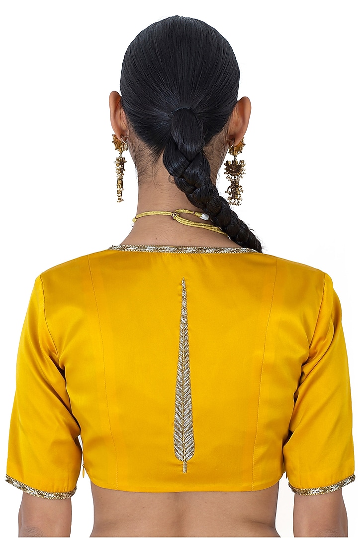 Yellow Satin Silk Hand Embroidered Blouse by Raw Mango at Pernia's Pop Up Shop