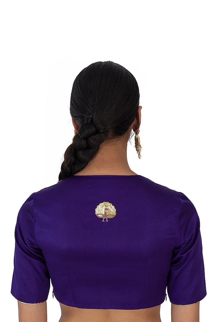 Purple Silk Embroidered Striped Blouse by Raw Mango at Pernia's Pop Up Shop