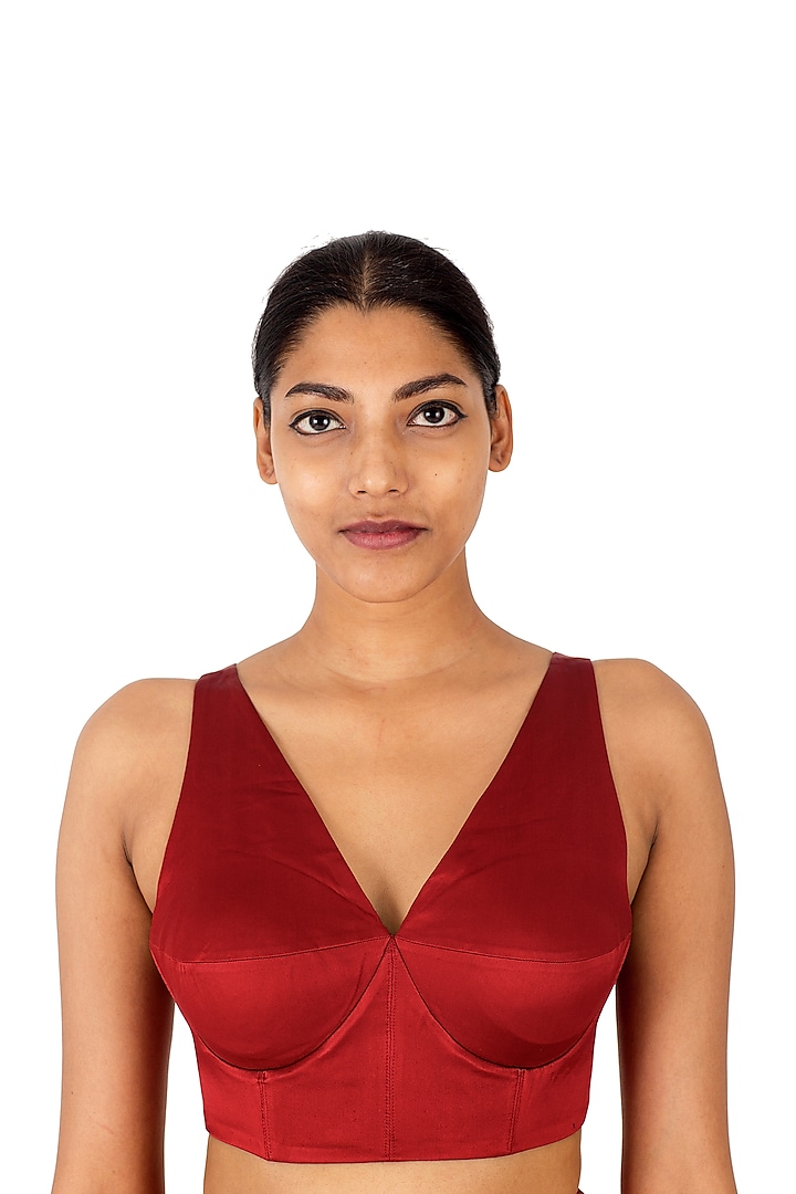 Red Satin Silk Sleeveless Blouse by Raw Mango at Pernia's Pop Up Shop