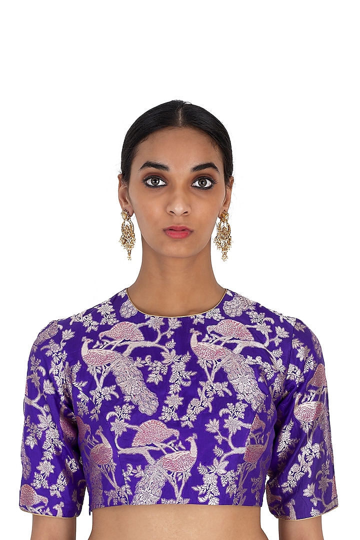 Purple Varanasi Silk Brocade Blouse by Raw Mango at Pernia's Pop Up Shop