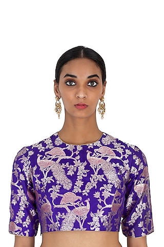 Purple Varanasi Silk Brocade Blouse by Raw Mango