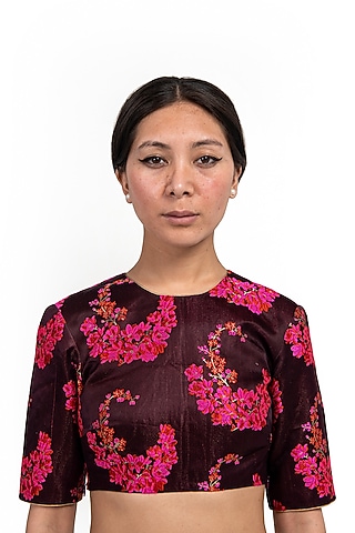 Maroon Varanasi Silk Brocade Blouse by Raw Mango