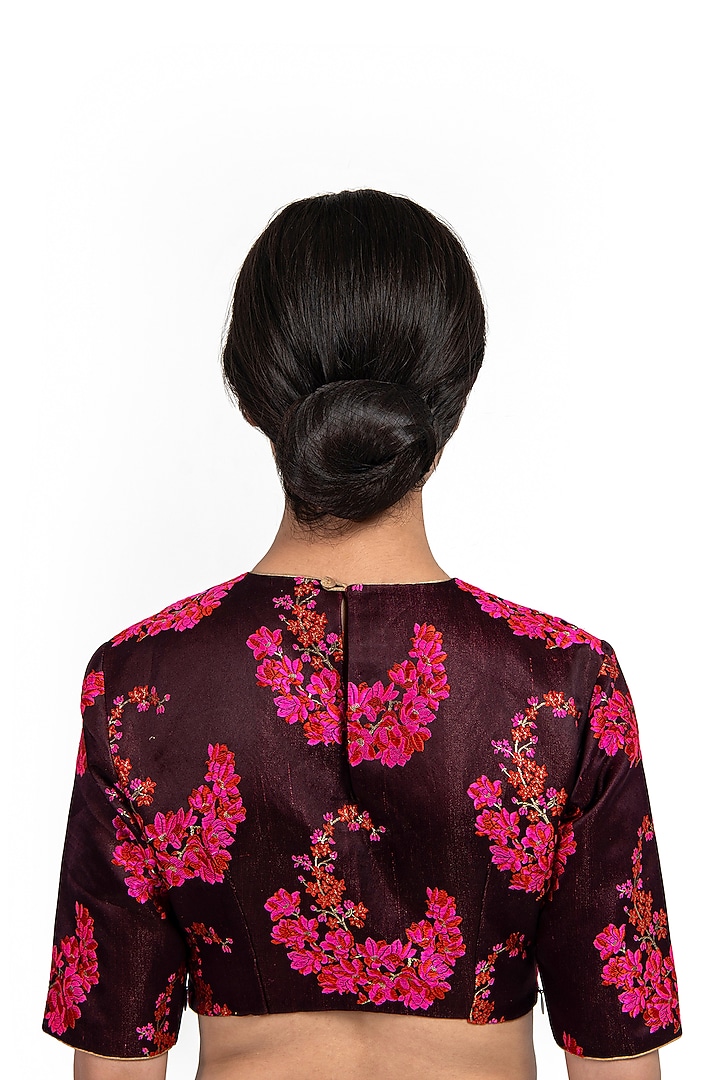 Maroon Varanasi Silk Brocade Blouse by Raw Mango at Pernia's Pop Up Shop