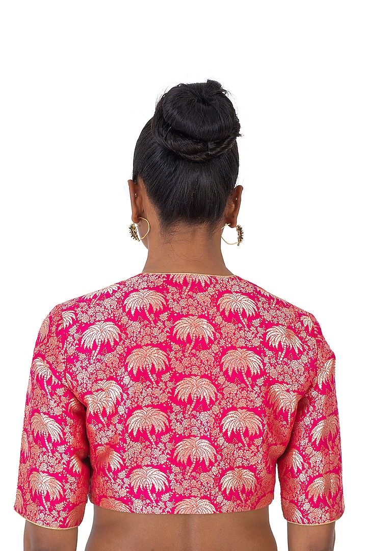Rani Pink Varanasi Silk Brocade Hand Embroidered Blouse by Raw Mango at Pernia's Pop Up Shop
