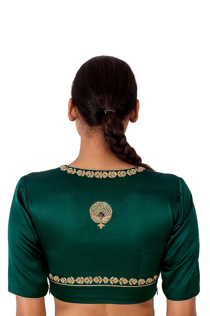 Green Satin Silk Hand Embroidered Blouse by Raw Mango at Pernia's Pop Up Shop