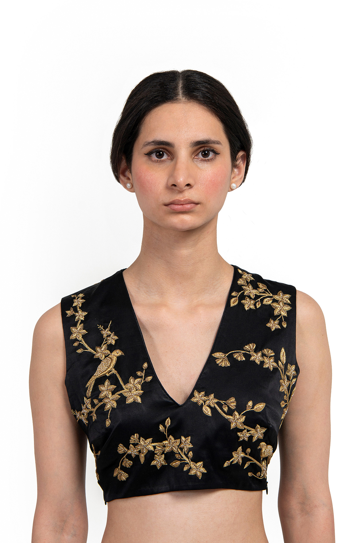 Black Satin Silk Zardosi Embroidered Blouse by Raw Mango at Pernia's Pop Up Shop