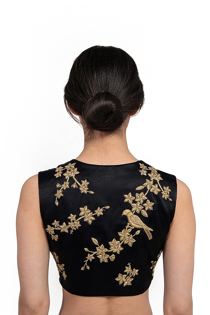 Black Satin Silk Zardosi Embroidered Blouse by Raw Mango at Pernia's Pop Up Shop