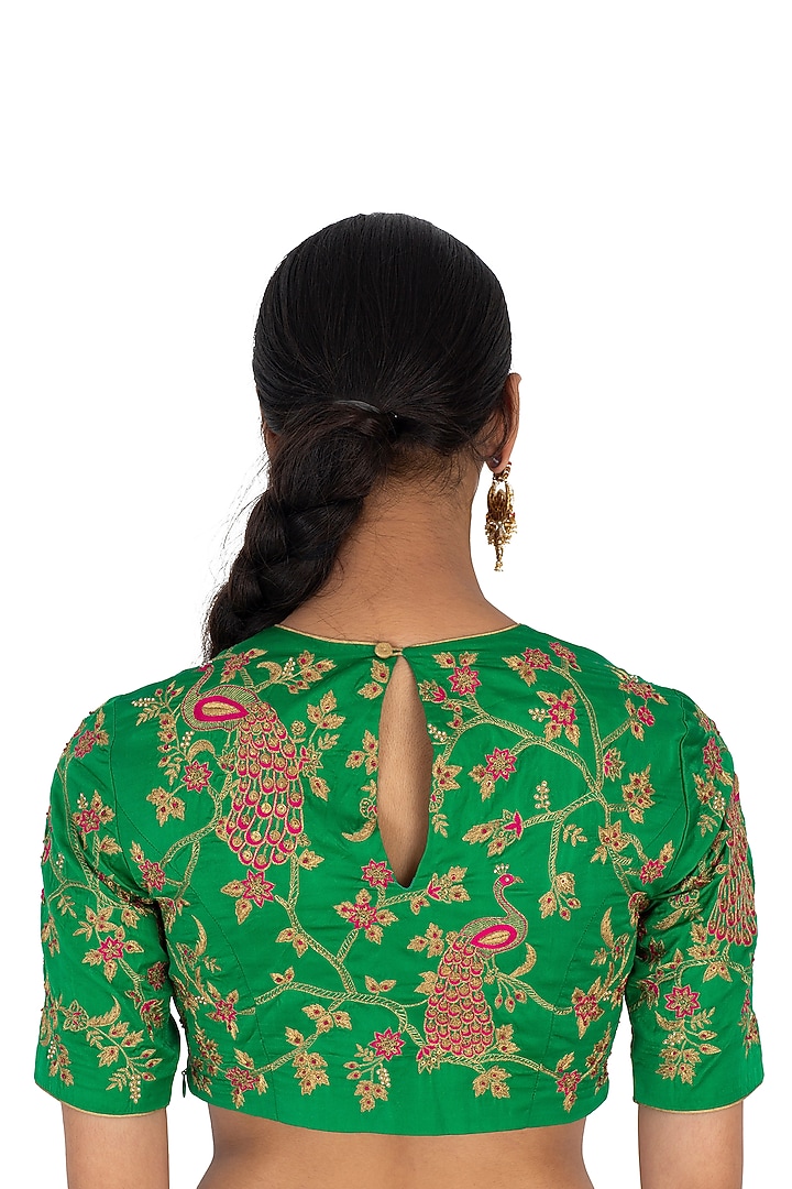 Green Silk Floral Jaal Embroidered Blouse by Raw Mango at Pernia's Pop Up Shop