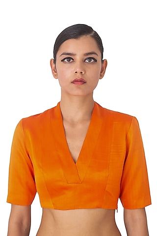 Orange Silk Satin Blouse by Raw Mango