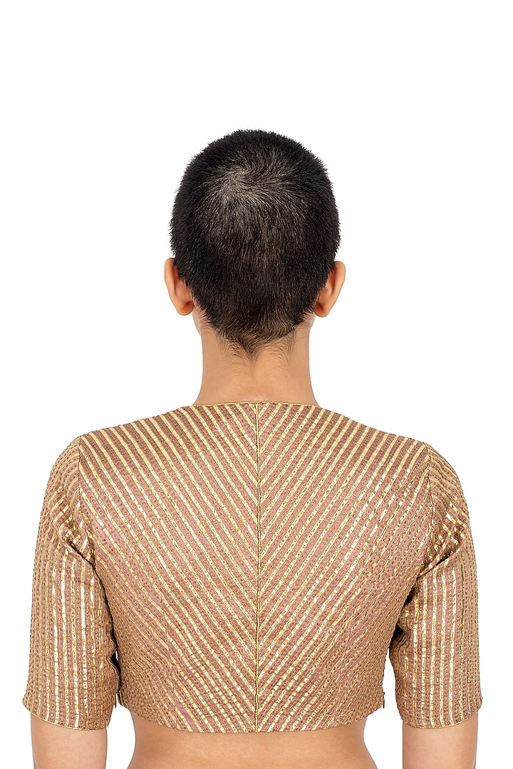 Blush Pink Silk Embroidered Striped Blouse by Raw Mango at Pernia's Pop Up Shop