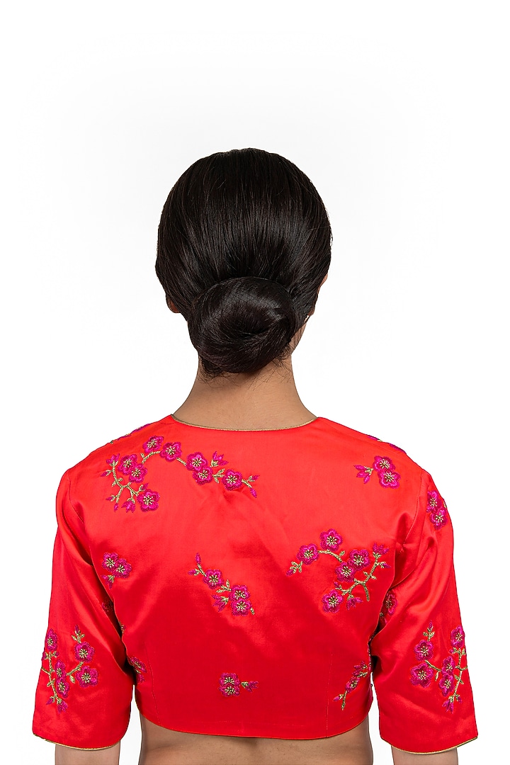 Orange Satin Silk Zardosi Embroidered Blouse by Raw Mango at Pernia's Pop Up Shop