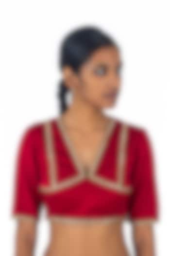 Maroon Satin Silk Hand Embroidered Blouse by Raw Mango at Pernia's Pop Up Shop