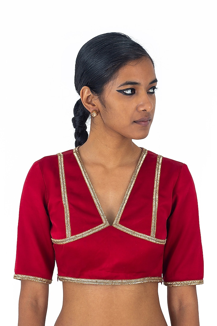 Maroon Satin Silk Hand Embroidered Blouse by Raw Mango at Pernia's Pop Up Shop