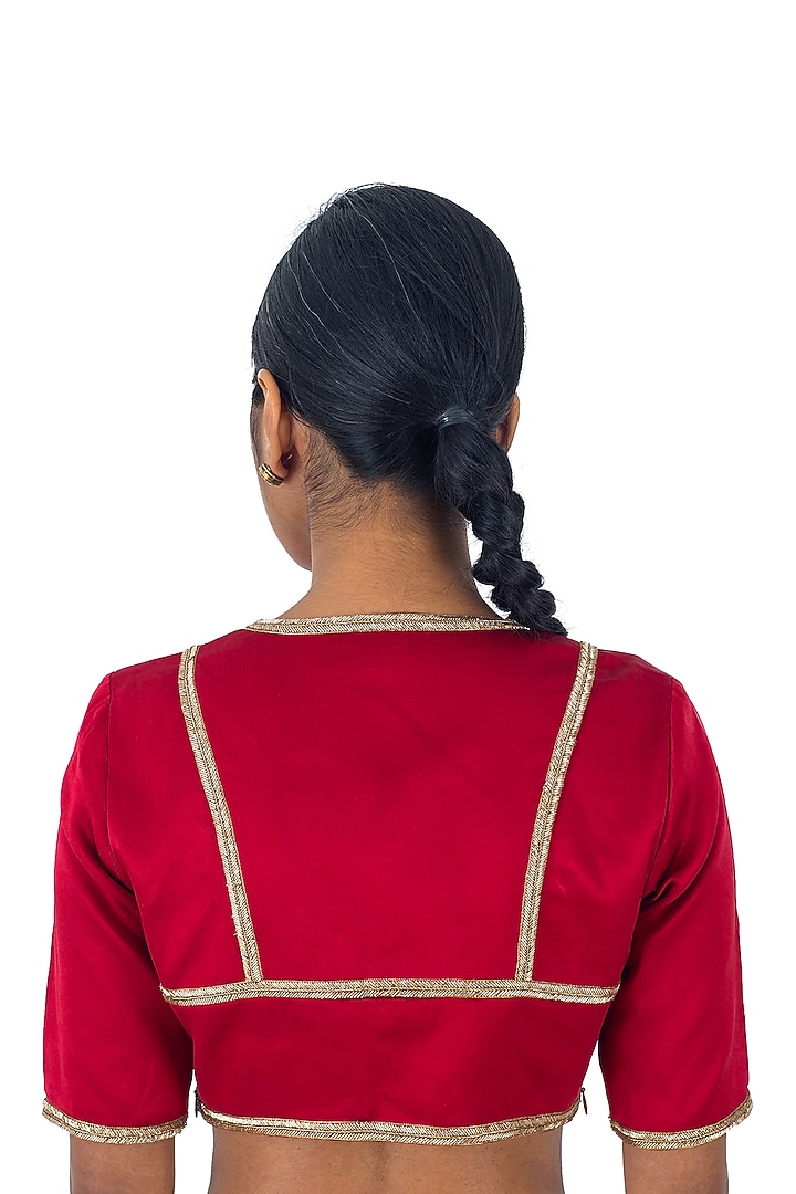 Maroon Satin Silk Hand Embroidered Blouse by Raw Mango at Pernia's Pop Up Shop