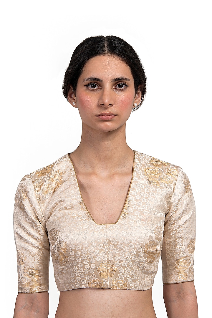 Natural Varanasi Silk Brocade Blouse by Raw Mango at Pernia's Pop Up Shop