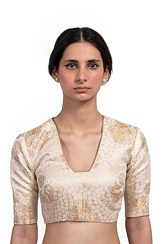 Natural Varanasi Silk Brocade Blouse by Raw Mango