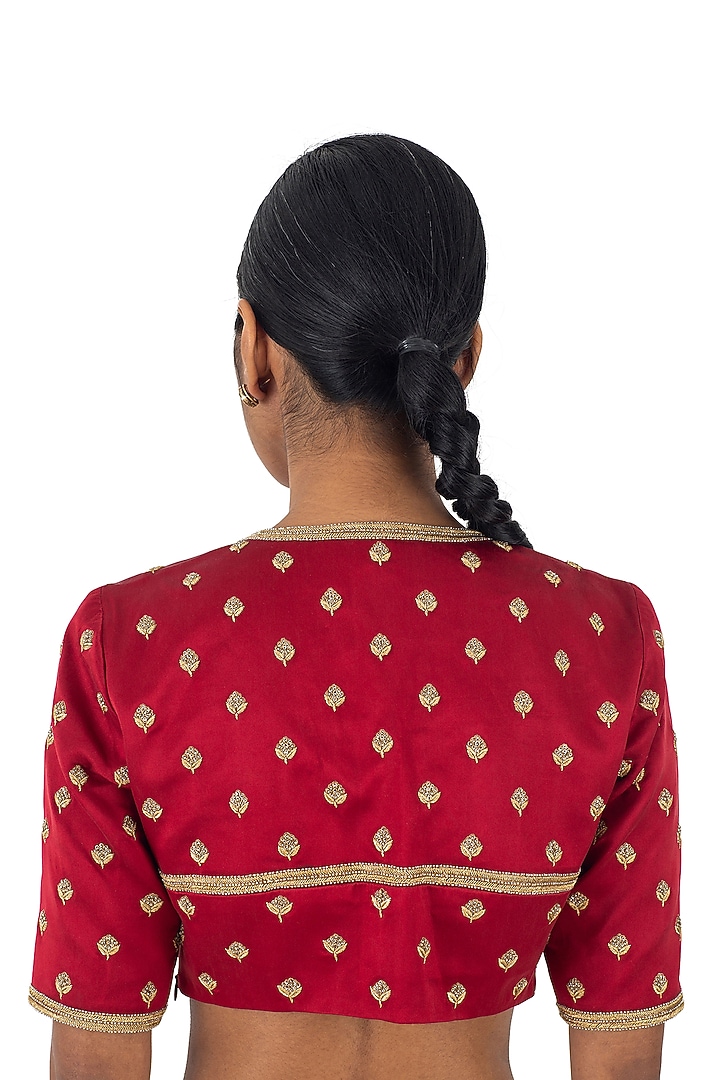 Red Satin Silk Zardosi Embroidered Blouse by Raw Mango at Pernia's Pop Up Shop