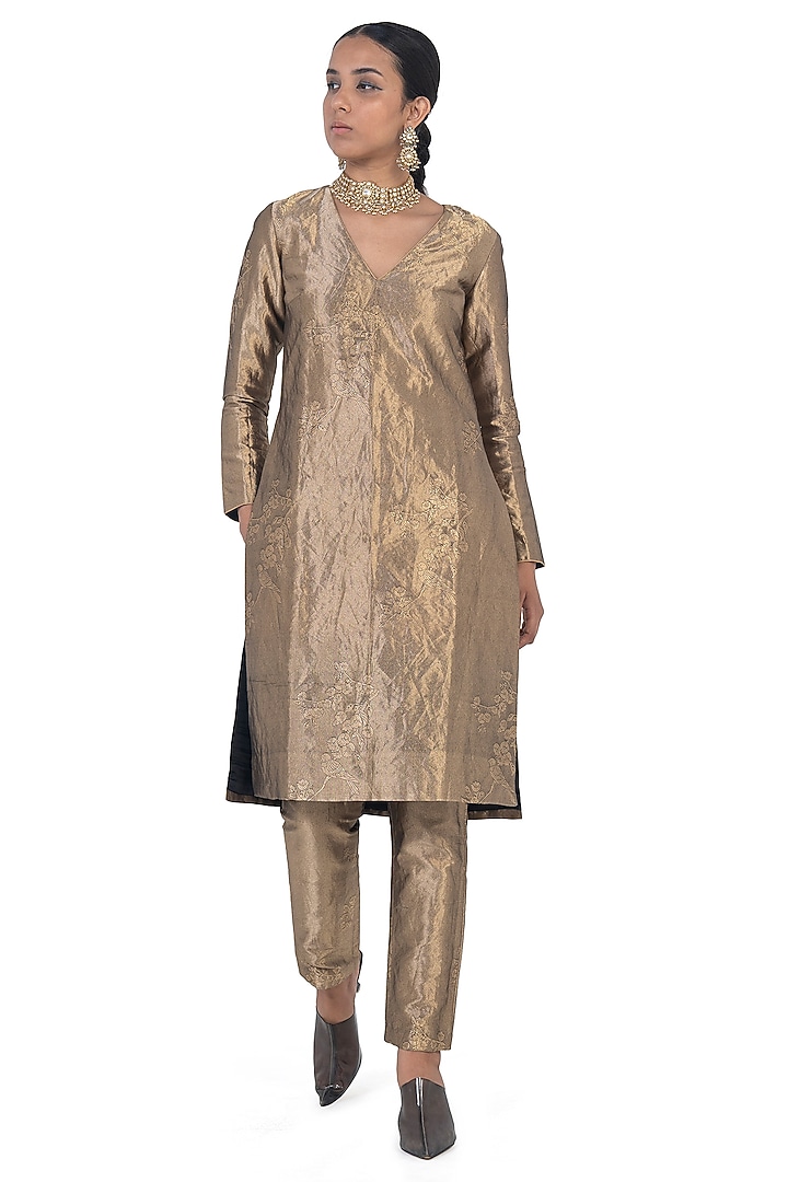 Gold Varanasi Silk Brocade Kurta Set by Raw Mango at Pernia's Pop Up Shop