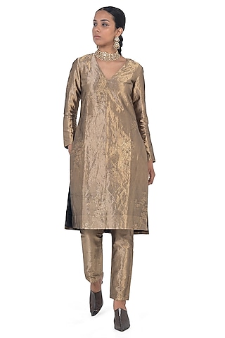 Gold Varanasi Silk Brocade Kurta Set by Raw Mango