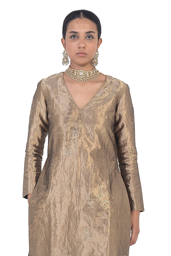 Gold Varanasi Silk Brocade Kurta Set by Raw Mango at Pernia's Pop Up Shop