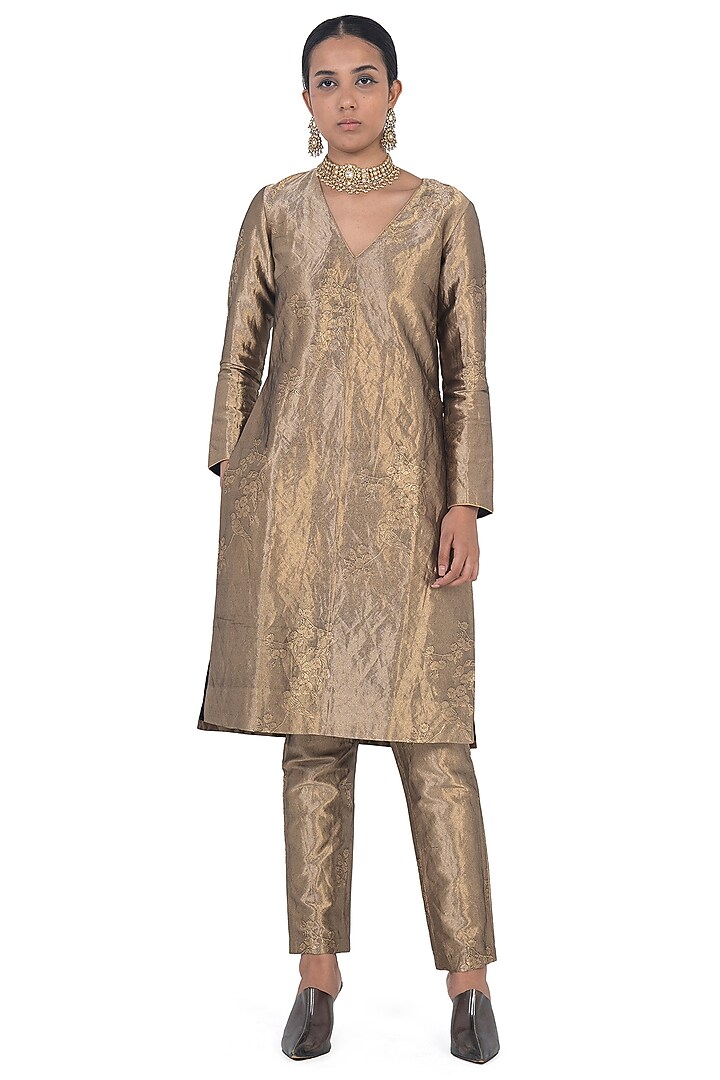 Gold Varanasi Silk Brocade Kurta Set by Raw Mango at Pernia's Pop Up Shop