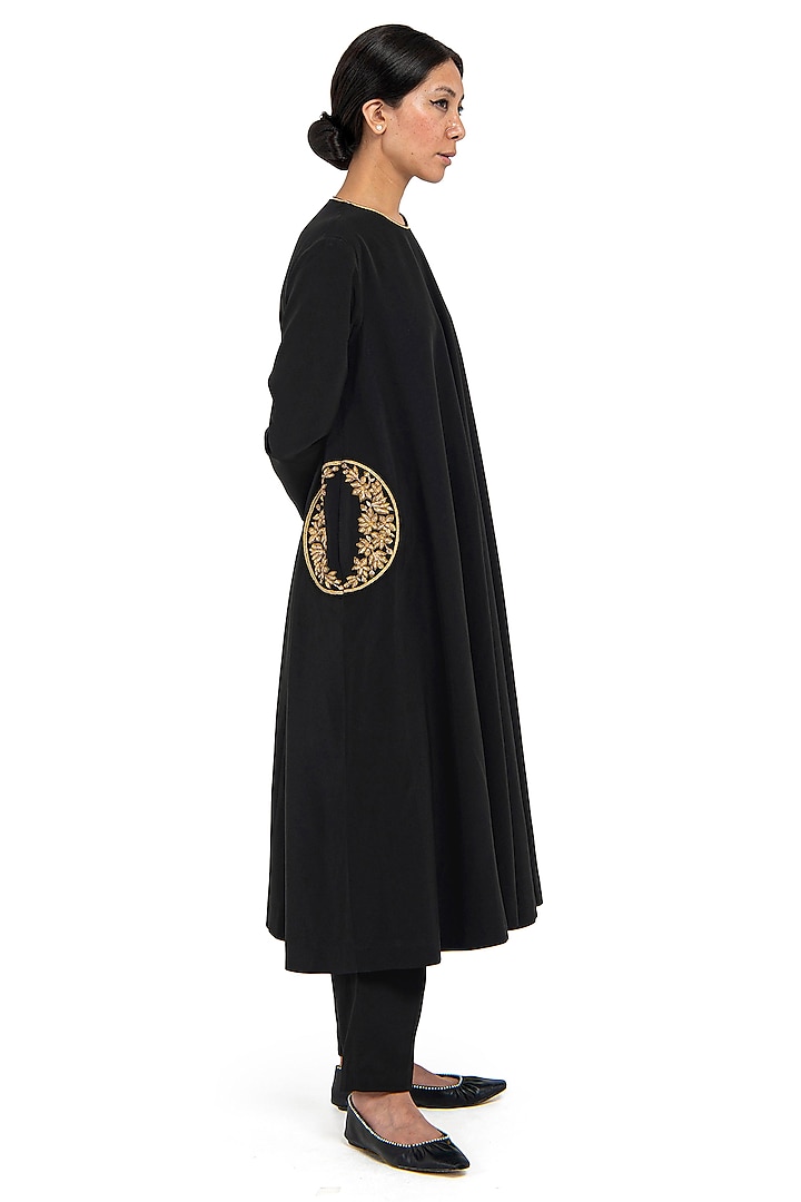 Black Silk Crepe Zardosi Embroidered Kurta Set by Raw Mango at Pernia's Pop Up Shop